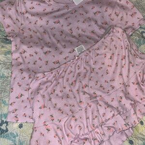 Floral Pink cute lace skirt with bow